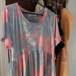 Haptics Pink & Blue Tie-Dye Asymmetrical Women’s Dress